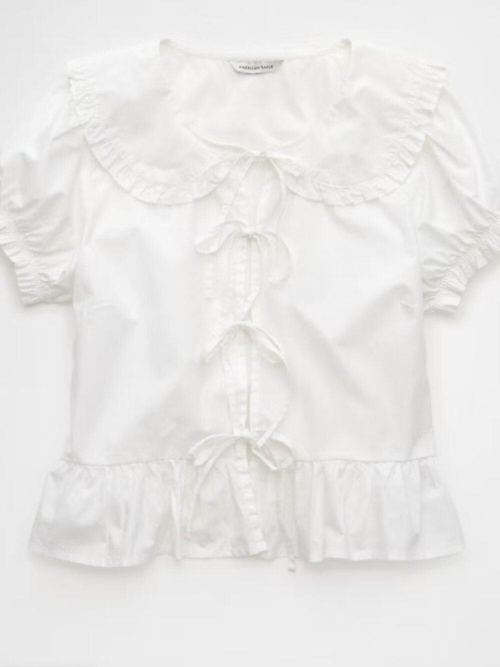 AE Collared Puff Sleeve Tie Front Blouse